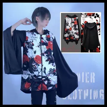 기모노 소매 ZIP OUTER [일본풍 패턴 장미 무늬]