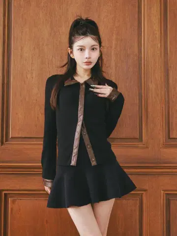 darich 로고 가죽 니트 탑