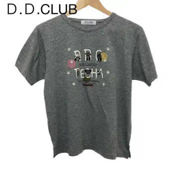 D.D.CLUB 티셔츠 그레이 반팔 개 퍼그 로고 둥근넥 여성용 면