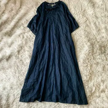 Sorte cuff 소르테 카프 리본 포함 데님 원피스 코튼