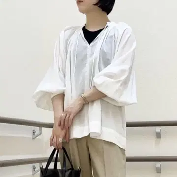 그린 라벨 [25ss] 인도 면 볼륨 슬리브 튜닉 블라우스 화이트