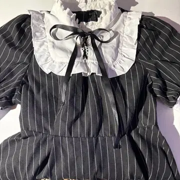 Avail 양산형 지뢰계 스트라이프 패턴 셋업 반팔 미니 원피스