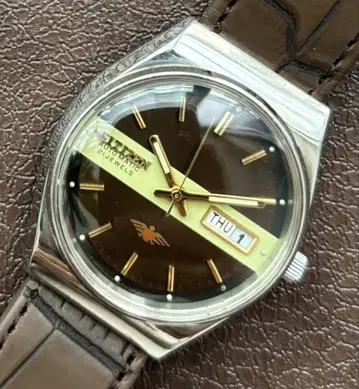 빈티지 CITIZEN 자동 감기 손목시계 브라운 시티즌 돔형 방품