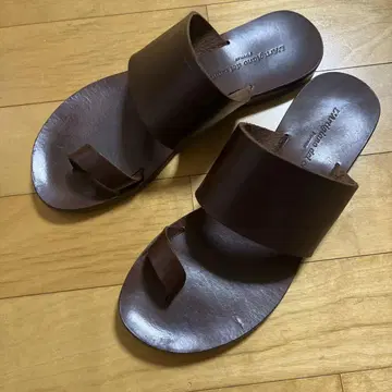 천연 가죽 다크 브라운 가죽 플립플랍 37 24.0