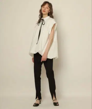 cadune 벌룬 블라우스 상의 리본 예쁜 화이트 코디