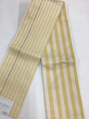 반폭 오비 크림색과 노랑 스트라이프