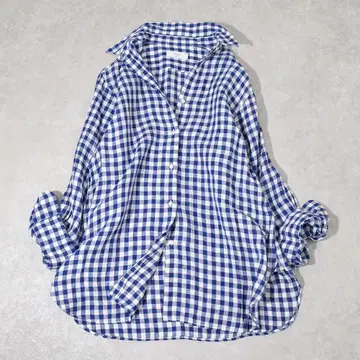 22SS SLOBE IENA 린넨 레귤러 셔츠 깅엄 체크 블루