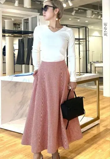 젠느 허리 절개 디자인 플레어 스커트 2154 S 체크 롱