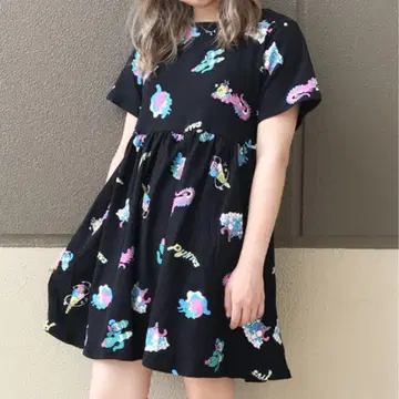 PUNYUS 캐릭터 올 패턴 티셔츠 원피스 S
