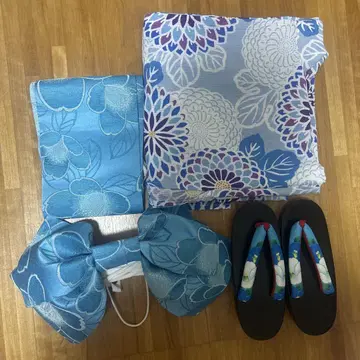 유카타, 오비, 일본 나막신 세트, 파랑, 스카이블루