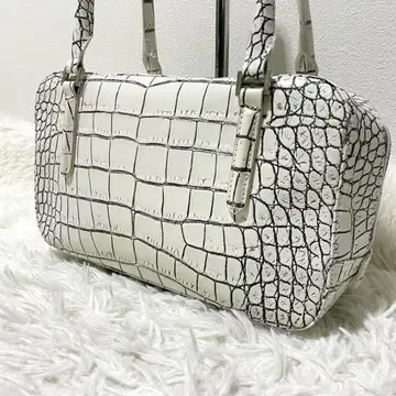 컨디션 최상 크로커다일 핸드백 바닐라 메지 염색 센터 엠보 천연 가죽