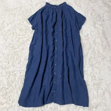 nest Robe 반팔 개더 원피스 셔츠 원피스 린넨 일본제