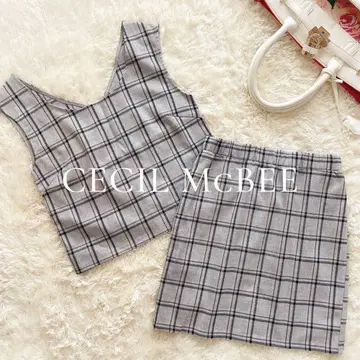 CECIL McBEE 체크 무늬 셋업 상의 스커트 2개