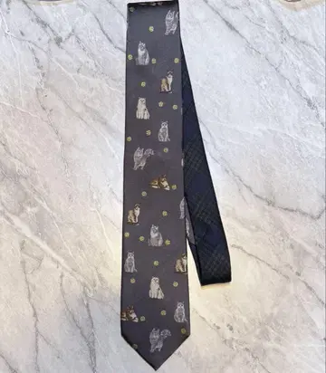 giraffe 지라프 캣 자수 실크 하운드투스 체크 비대칭 넥타이