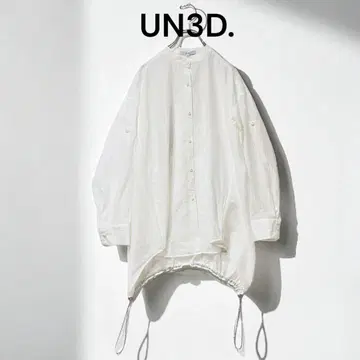 UN3D. 안스 리드 긴팔 시어 셔츠 드로스트 개더 화이트