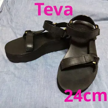 Teva 가죽 플랫폼 샌들 24cm 블랙 가죽제품 테바
