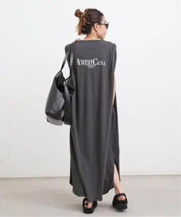 라빠르망 AMERICANA 슬리브리스 롱 원피스 그레이