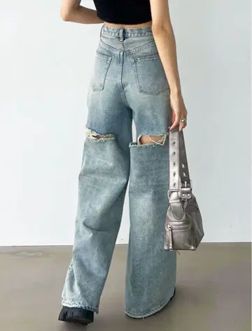 EMODA 와이드 레그 데님 라이트 블루