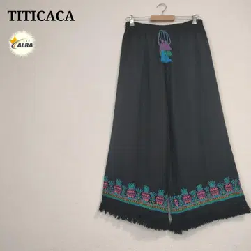 TITICACA 티티카카 가우초 팬츠 에스닉 패턴 자수 프린지 블랙