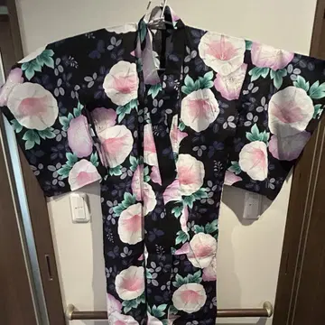 시마무라 유카타 블랙 나팔꽃 면 100%