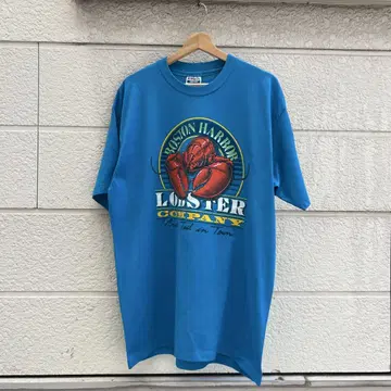 80s USA제 파랑 랍스터 프린트 티셔츠 XL 사이즈 빈티지