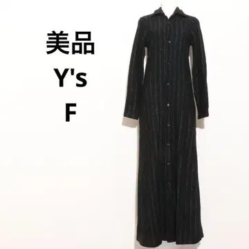 새상품급 Y's 아우터 스트라이프 맥시 길이 기모 울 혼방 블랙 여성용