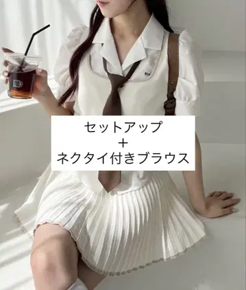NICE CLAUP 니트 베스트 셋업, 넥타이 포함 블라우스