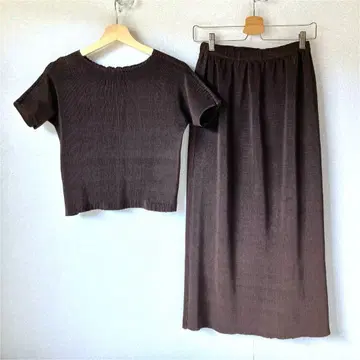 LANCEL 란셀 플리츠 주름 가공 탑 롱 스커트 셋업