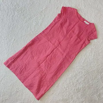 린넨 100% [M] 원피스 프렌치 슬리브 린넨 핑크 보트넥