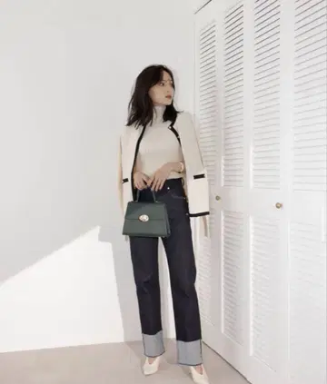 다크 블루 하이 웨스트 데님 팬츠