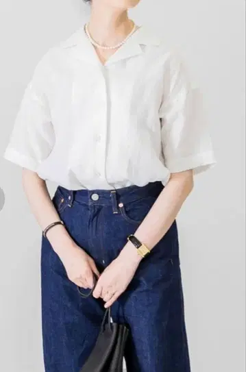 카구레 린넨 오픈 카라 셔츠 화이트