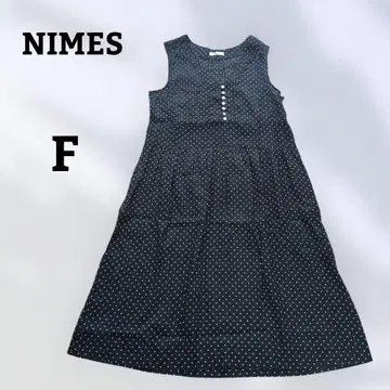 Neem 롱 원피스 린넨 면 블랙 도트 무늬 슬리브리스 성숙/러블리 여름