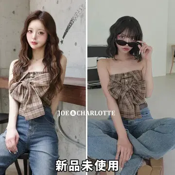 다리치 darich 타탄 체크 리본 베어 탑 베이지 BEG