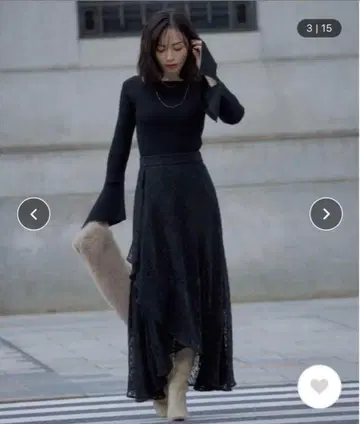 anuans 웨이브 레이스 랩 플레어 스커트 S