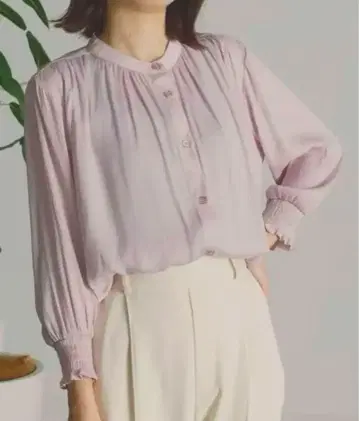 RANAN 빈티지 새틴 밴드 카라 블라우스 라벤더 L L