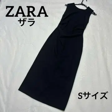 ZARA 슬리브리스 원피스 S 블랙 개더 디테일 미디 길이 원피스