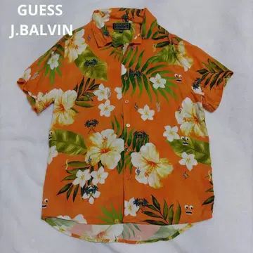 GUESS J. BALVIN 하와이안 셔츠 플라워 무늬 알로하 셔츠