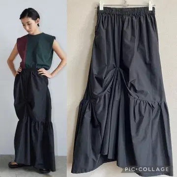 &her 앤드 허 핑치 티어드 스커트 블랙 정가 18,000엔