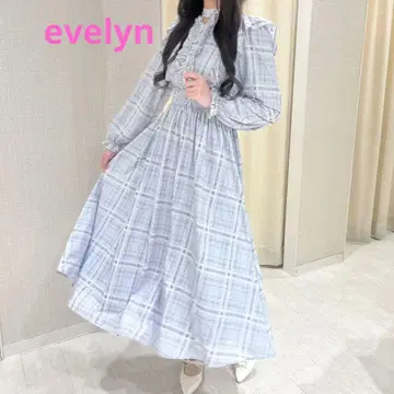 evelyn 체크 프릴 원피스 양산형 롱 원피스 체크 무늬