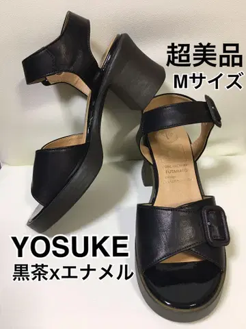 YOSUKE 가죽 힐 샌들 블랙 브라운