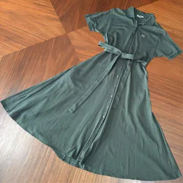라코스테 폴로 셔츠 롱 원피스 리본 벨트 플레어 그린 34
