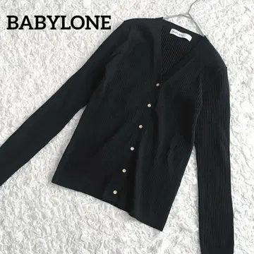 바빌론 BABYLONE 가디건 V넥 리브 골드 버튼 블랙 M