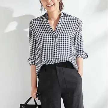 23구 깅엄 체크 린넨 블라우스 36