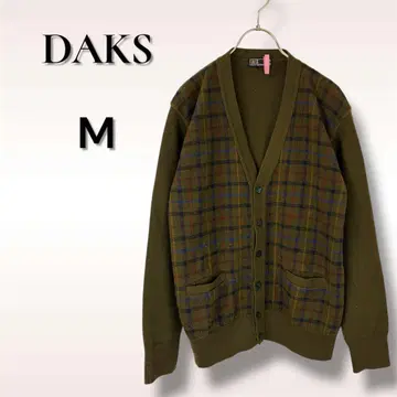 DAKS 가디건 울 모스그린 M 사이즈 체크 무늬