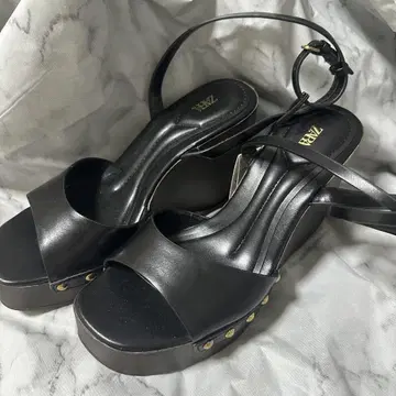 자라 블랙 스트랩 샌들 36 웨지솔 웨지 샌들
