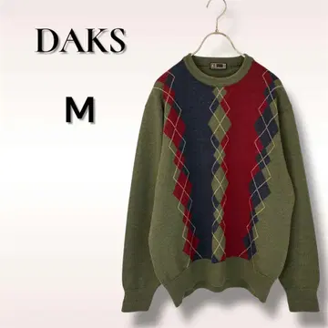 DAKS 닥스 아가일 패턴 니트 모스그린 일본제 울 M 사이즈