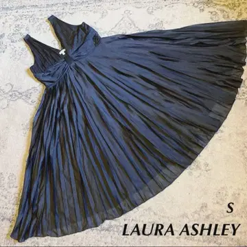 LAURA ASHLEY 블랙 플리츠 롱 원피스 시어 블랙 S
