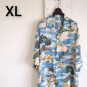 구제 의류 올 패턴 알로하 셔츠 피에르 가르뎅 레이온 블루 XL