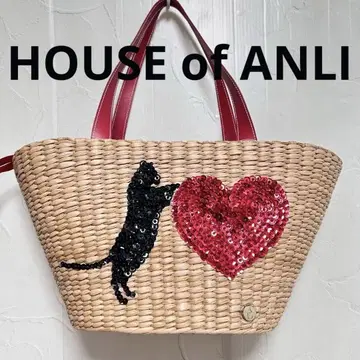 새상품 HOUSE OF ANLI 검은 고양이와 하트 바스켓백 깅엄 체크