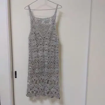 Vlas blomme 그레이 크로 셰 뜨개질 슬리브리스 원피스